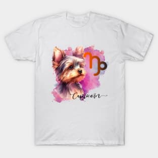 Capricorn Zodiac Sign Cute Yorkshire Terrier Watercolor Art T-Shirt